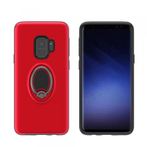 Wholesale Galaxy S9+ (Plus) Easy Carry Rotating Ring Stand Hybrid Case with Metal Plate (Red)